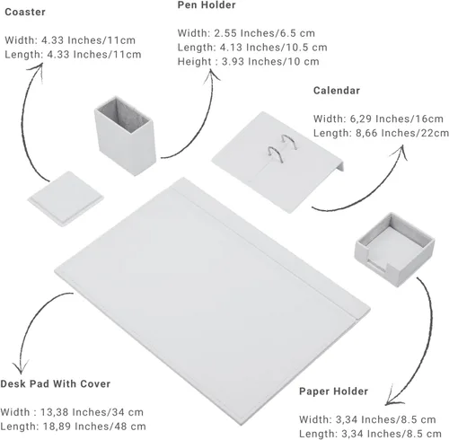 Miniatura 9 de MOOGCO Juego de escritorio de cuero, almohadilla de escritorio, soporte para papel de notas, soporte para bolígrafos, posavasos de cuero, soporte
