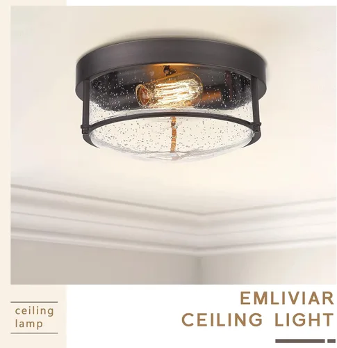 Miniatura 2 de Emliviar GE263F ORB - Lámpara de techo con 2 luces, 12 pulgadas, cerca de techo, con vidrio sembrado, acabado de bronce aceitado