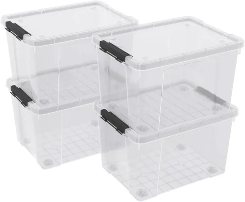 Miniatura 11 de Paquete de 4 cajas de almacenamiento de 10.5 cuartos de galón con tapa, contenedor de plástico para almacenamiento Clear BPA-free plastic, secure