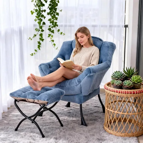 Miniatura 9 de Welnow - Silla perezosa con otomana, moderna silla de descanso con reposabrazos y bolsillo lateral, juego de sillón tapizado de ocio, sillón