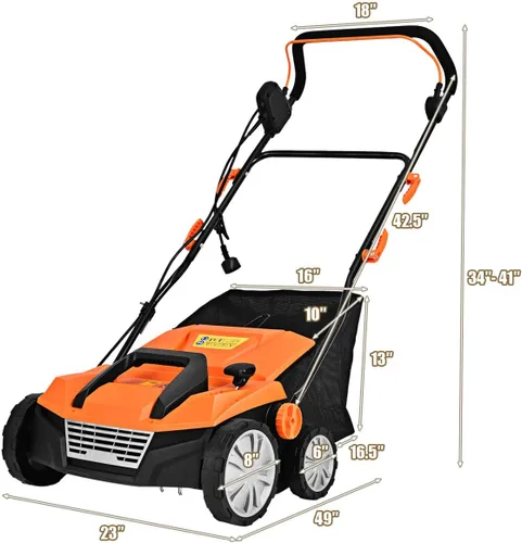 Miniatura 7 de Goplus Desbrozador y escarificador de césped 2 en 1, desbrozadora ajustable de 3 niveles de profundidad con bolsa de recolección de 11 galones y 2