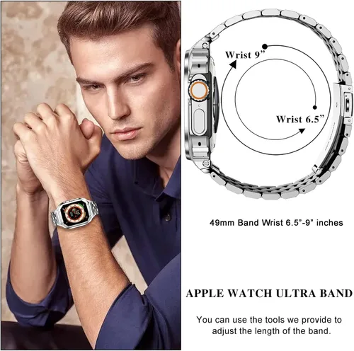 Miniatura 6 de SUPLINK Caja de acero inoxidable con bandas compatible con Apple Watch Ultra 2 Band/ 1/ Apple Watch Ultra 3 Band 49mm, correa ajustable protectora