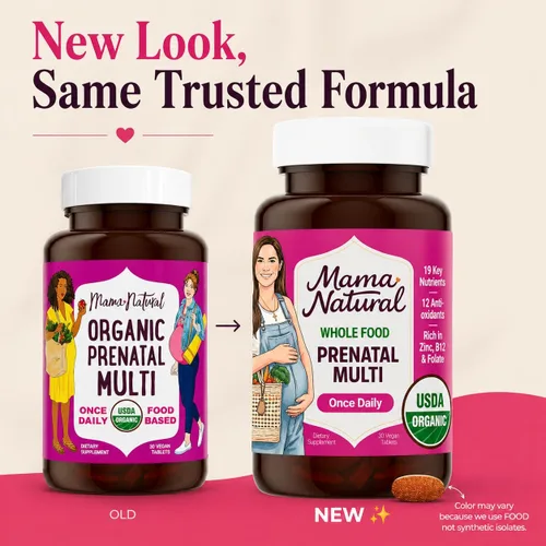 Miniatura 4 de Mama Natural Vitaminas prenatales orgánicas para mujeres veganas (30 porciones), vitaminas prenatales One A Day para mujeres embarazadas, a base