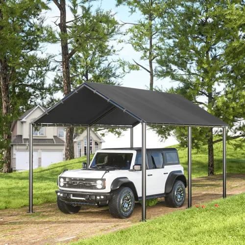 Grezone Cochera resistente de 10 x 20 pies, garaje portátil para auto, resistente a los rayos UV, para automóvil, camión, barco, automóvil (gris)