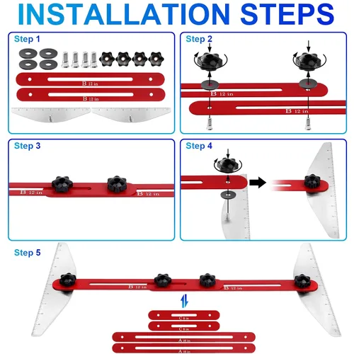 Miniatura 4 de Herramienta de plantilla para peldaños de escalera, plantilla de precisión para escaleras y peldaños - Guía de escalera de aluminio duradera, Rojo