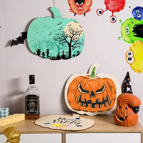 Miniatura 4 de 12 piezas de recortes de calabaza de madera grandes en blanco con forma de calabaza recortada de madera sin terminar manualidades de madera