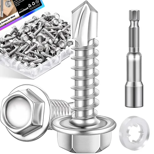 Miniatura 14 de mxuteuk 230 tornillos autorroscantes #8 para metal, 410 tornillos autoperforantes de acero inoxidable, tornillos de chapa de cabeza de truss de 1/2