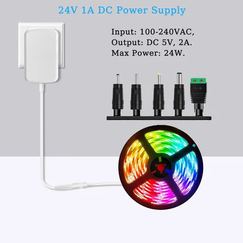 Miniatura 8 de Adaptador de fuente de alimentación de 24 V 1 A, color blanco con 5 puntas, 24 W CA 100-240 V a CC 24 voltios, conmutación clase 2 para tira de luz