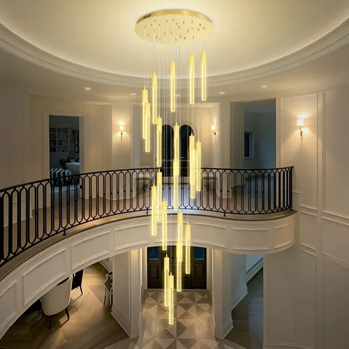 Miniatura 31 de Flashing God Candelabro LED moderno, 10 luces negras regulables, lámpara colgante con control remoto de techo alto para escalera, sala de estar