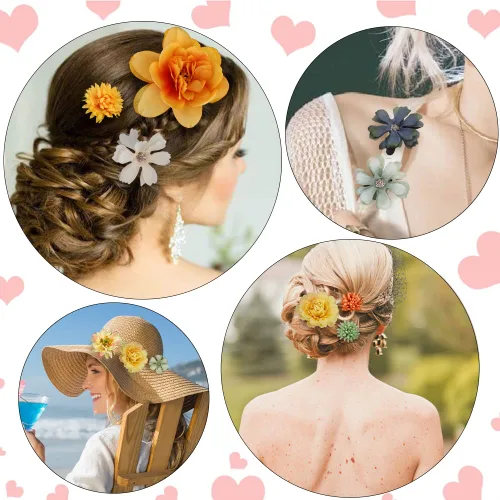 Miniatura 2 de Ahoney 20 pinzas para el cabello con flores tropicales para mujeres y niñas, pasadores de pelo de flores artificiales hawaianas, horquillas de gasa
