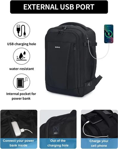 Miniatura 3 de ECOHUB United Airlines - Mochila de viaje pequeña de 17 pulgadas, bolsa de artículos personales de 16.7 x 10 x 8 pulgadas con 13 bolsillos con Negro