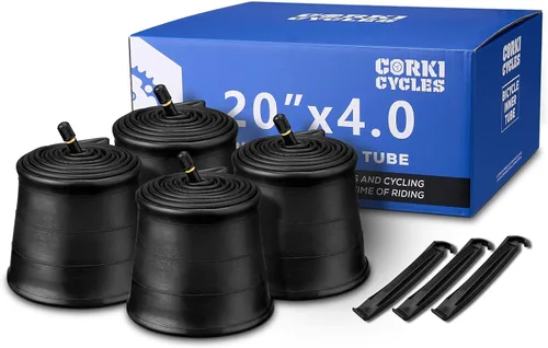 Miniatura 2 de Corki Cycles 20 Inch Fat Tire Tube 4 Pack 20x3.0 20x3.5 20x4.0 Standard Schrader Valve 32mm, Butyl Rubber 20 Bike Inner Tube
