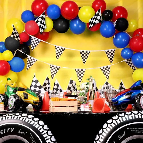 Miniatura 4 de Tegeme 22 piezas de suministros para fiestas de carreras de 54 x 108 pulgadas, mantel de carreras, conos naranjas, decoraciones de fiesta de 9.8