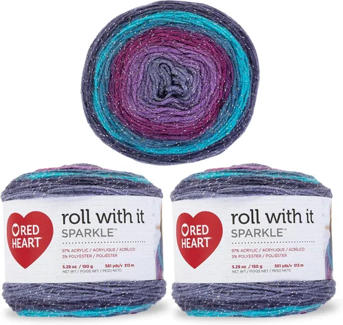 Miniatura 17 de Red Heart Roll with It Sparkle - Hilo de amatista – Paquete de 3 unidades de 5.29 oz/5.3 onzas, mezcla acrílica, 4 medianos (peinado), 561 yardas