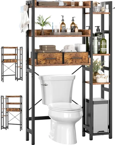 Miniatura 10 de Besiost - Estante de almacenamiento sobre el inodoro con 2 cajones - Organizador de baño de 7 niveles con estante ajustable, estante de ahorro
