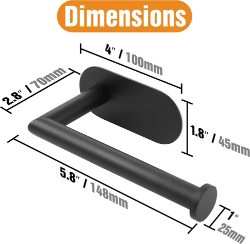 Miniatura 6 de HITSLAM Soporte de papel higiénico negro mate, soporte de rollo de papel higiénico autoadhesivo de acero inoxidable para baño
