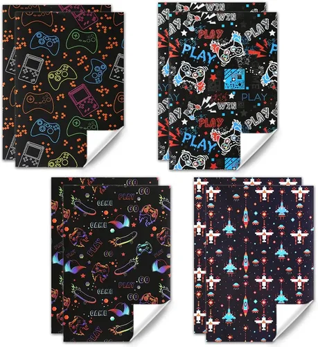 Miniatura 2 de Geluode Papel de regalo de cumpleaños para niños y niñas, amantes de los videojuegos, papel de regalo de videojuegos de 4 estilos, 8 hojas plegadas