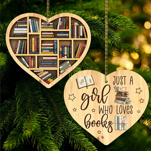 Miniatura 2 de HYTURTLE Regalos de Libros Impresos Planos en 2D para Amantes de los Libros - Adorno de Madera Navideño de Libros para Decoración del Árbol
