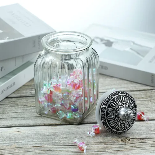 Miniatura 4 de SOCOSY Tarro de cristal transparente vintage para dulces con tapa, tarro de comida, tarro de nueces, caja de joyería, tarros de dulces de boda