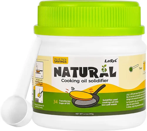 LaSyL Polvo solidificador para aceite de cocina, natural, endurece hasta 2.25 galones sin suciedad, 100% a base de plantas, para eliminación,
