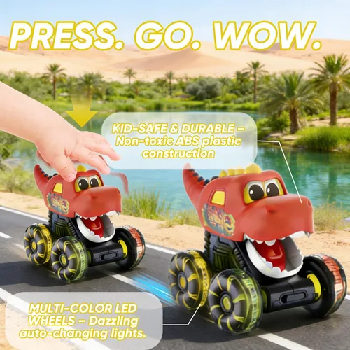 Miniatura 3 de Auto de juguetes de dinosaurio para niños, 3 piezas de camiones monstruos de dinosaurio iluminados, autos de dinosaurio con rueda LED intermitente