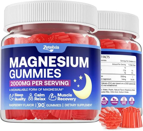 180 unidades | Pack de 2 Gomitas de Magnesio L-Treonato 2000mg, Suplemento de Magnesio Treonato para Adultos y Niños, Apoyo para la Cognición, Sueño