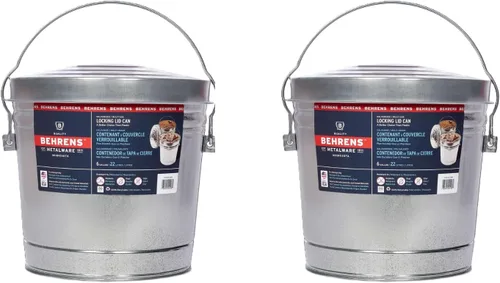 Behrens Lata de almacenamiento o cubo de basura de acero galvanizado de 6 galones con tapa con cierre y asa (2 latas, sin agarre)