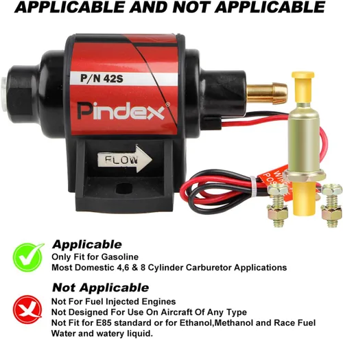 Miniatura 6 de Pindex Universal 12v 2-3.5psi Bomba de Combustible Eléctrica 28 GPH Gasolina Bomba de Transferencia de Combustible para 4V 6V Carburador Rojo 42S