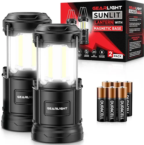 Linterna de camping GearLight - 2 linternas LED portátiles a batería con base magnética y gancho plegable para uso de emergencia o campamentos, kit