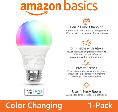 Miniatura 3 de Echo Dot con bombilla inteligente de color Amazon Basics