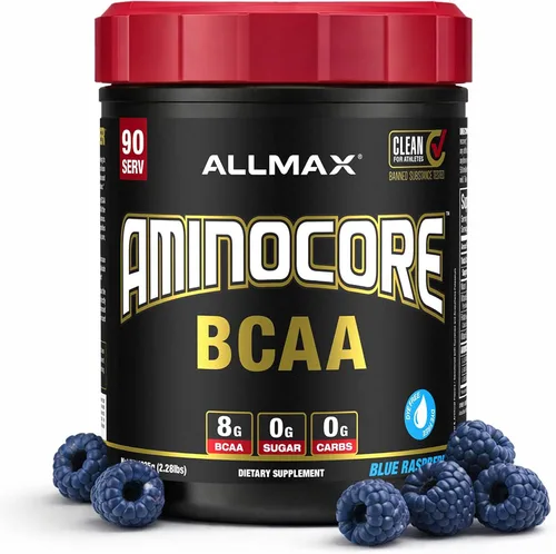 Miniatura 10 de ALLMAX Nutrition AMINOCORE BCAA en polvo, 0.29oz de aminoácidos, bebida de recuperación intra y después del entrenamiento, sin gluten, frambuesa