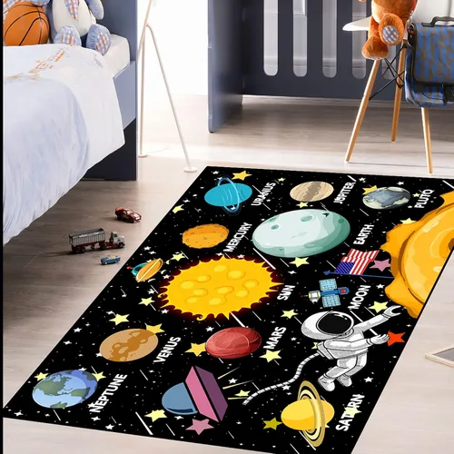 Miniatura 4 de Alfombras espaciales para dormitorio, alfombra Galaxy para habitación de niños, alfombras para sala de juegos, alfombra del sistema solar, 2 x 3 pies