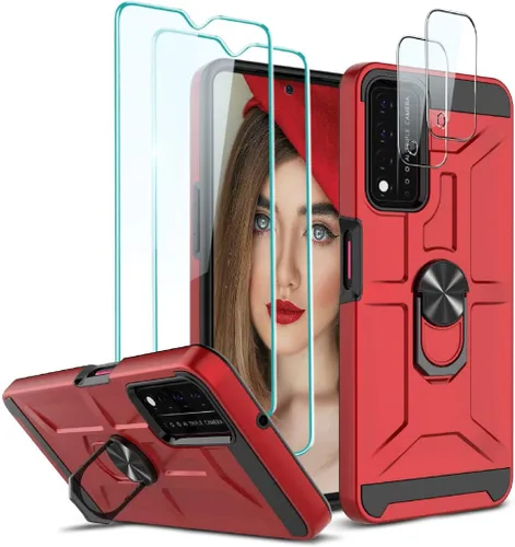 Miniatura 23 de Jeylly Funda para T-Mobile Revvl 5G con 2 protectores de pantalla de vidrio templado, cuerpo completo híbrido de policarbonato duro suave TPU anillo