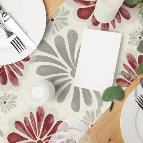 Miniatura 4 de AnyDesign Camino de mesa floral acuarela con flores rojas y grises, decoración de mesa de comedor, cubierta rústica para interiores y exteriores
