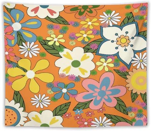 Miniatura 26 de Houselerax Tapiz floral retro de los años 60 y 70, diseño hippie de primavera Groovy Flower Power Flower Boho para colgar en la pared, arte neutro