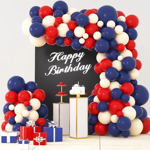 Kit de arco de guirnalda de globos rojos y azules, azul marino, azul oscuro, globos rojos, globos neutros rubor, para cumpleaños, boda, aniversario,