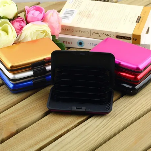 Miniatura 5 de Funda protectora de aluminio para tarjetas de crédito con bloqueo RFID para mujer, tarjetero, Azul