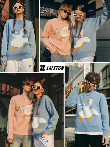 Miniatura 5 de Laixton Suéter de gran tamaño para hombre, unisex, de punto, estético, ropa de calle, casual, túnica