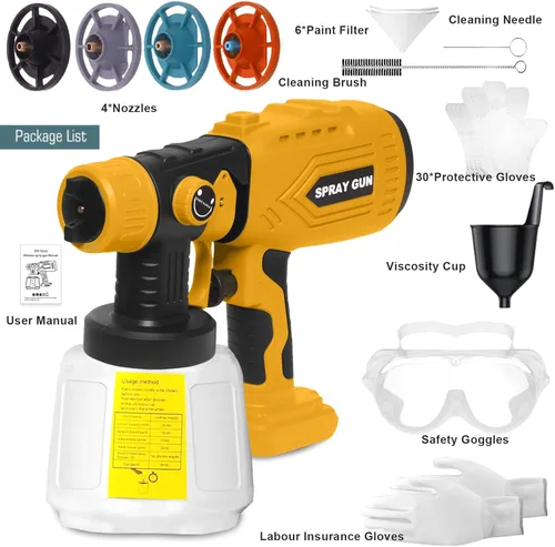 Miniatura 6 de Pulverizador de pintura inalámbrico para batería Dewalt de 20 V (batería no incluida), pistola de pintura eléctrica con 4 boquillas de cobre y 3