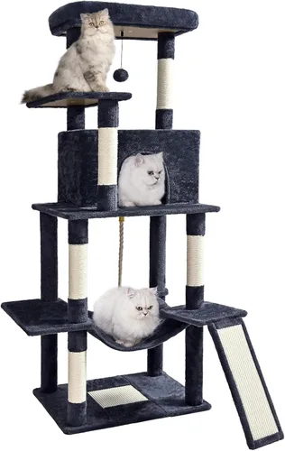 Miniatura 10 de ABCPET Torre de árbol para gatos de 63 pulgadas de varios niveles para gatos de interior con postes rascadores de sisal, condominio, hamaca, bola