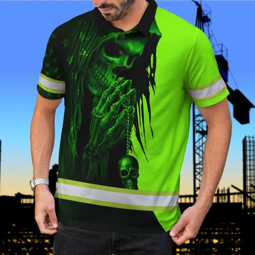Miniatura 2 de Maddly Polo de alta visibilidad con diseño de calavera y bandera de Estados Unidos, ropa de trabajo patriótica con nombre personalizado para Polo 11