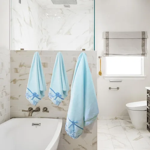 Miniatura 4 de Juego de Toallas de Baño USTIDE de Encaje Azul, Juego de Toallas de Mano de Terciopelo y Suave para Baño y Ducha