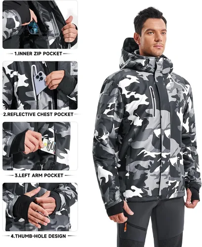 Miniatura 3 de Heathyoga Chaqueta de esquí impermeable para hombre, chaqueta de snowboard para hombre, chaqueta de nieve, chaquetas de esquí, chaquetas