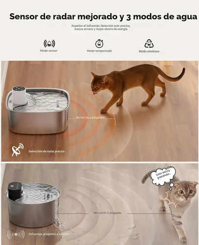 Miniatura 3 de Fuente de agua inalámbrica para perros, fuente de agua operada por batería de 5000mAh para perros, fuente de agua de acero inoxidable para gatos