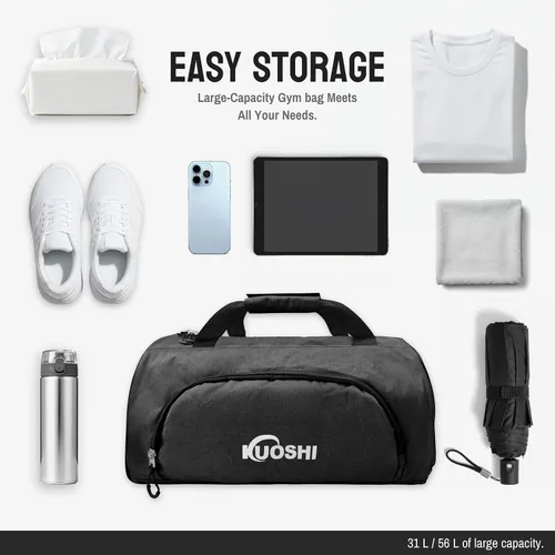 Miniatura 2 de Bolsa de lona para gimnasio para hombres y mujeres, resistente al agua, bolsa de viaje deportiva con compartimento ventilado para zapatos y bolsillo
