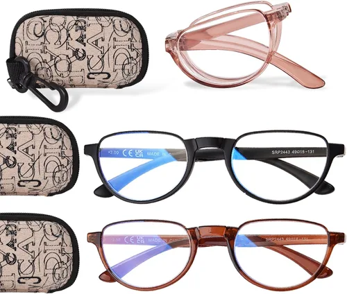 Miniatura 10 de Gafas de Lectura Plegables para Mujeres y Hombres Portátiles con Filtro de Luz Azul Anteojos de Lectura Compactos con Estuche con Cremallera