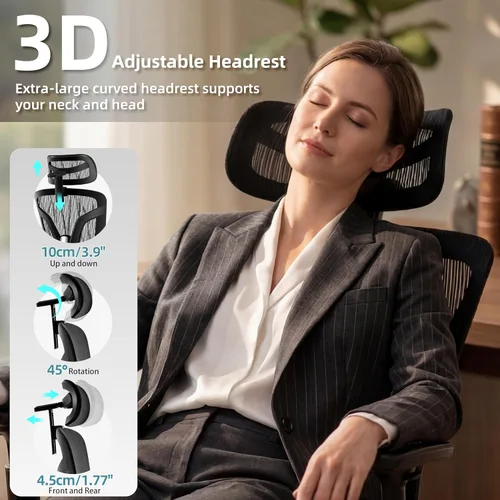 Miniatura 5 de Silla de oficina ergonómica con reposapiés, silla de oficina grande y alta, soporte lumbar ajustable de 4 niveles, bloqueo de inclinación de 155°