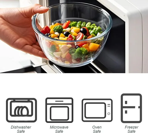Miniatura 7 de M MCIRCO Cuencos de Vidrio para Mezclar con Tapas, 4 Paquetes Juego de Cuencos de Vidrio, Cuencos Anidables para Preparación de Comidas