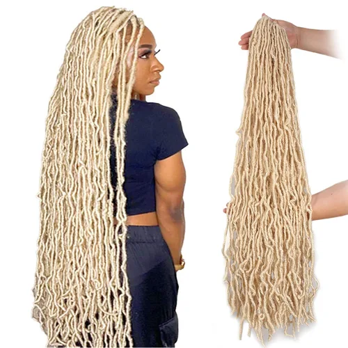 Miniatura 23 de Leeven Nuevas Trenzas de Ganchillo de Cabello con Locs Falsos Suaves de 24 Pulgadas de Largo Locs de Diosa Desgastados 6 Paquetes Negro Natural
