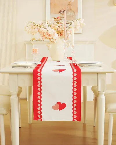 Miniatura 21 de Camino de mesa para el día de San Valentín, decoración del día de San Valentín, 70 pulgadas de largo, bordado rojo y rosa, camino de mesa de corazón